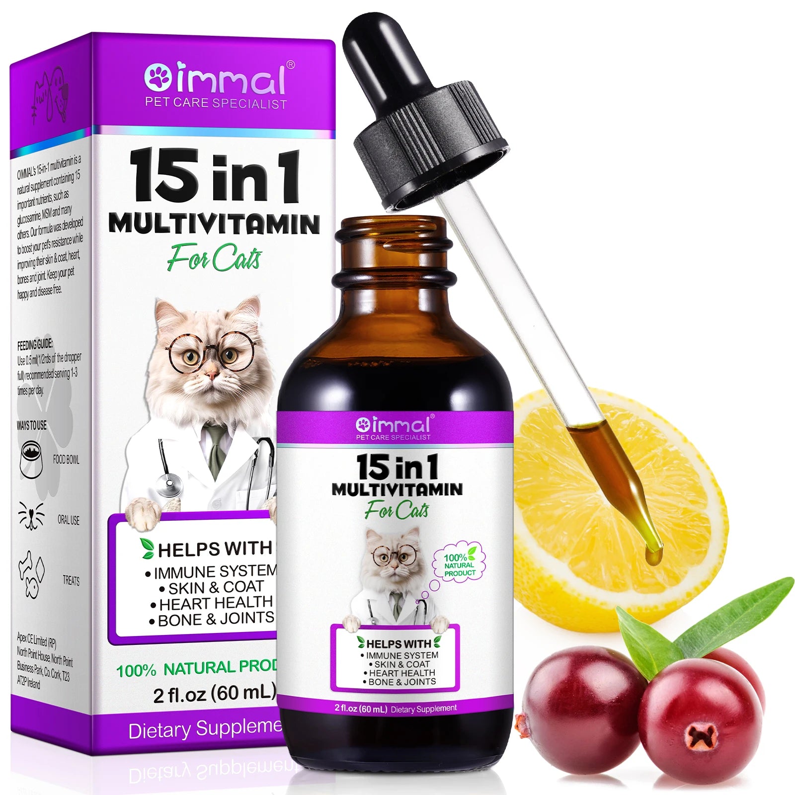 15-in-1 Cat Vitamins and Supplements Liquid Drops contains only herbal ingredients Active Coat Skin Boosting immunity Joints Hip Deals 4 U Deals 4 U