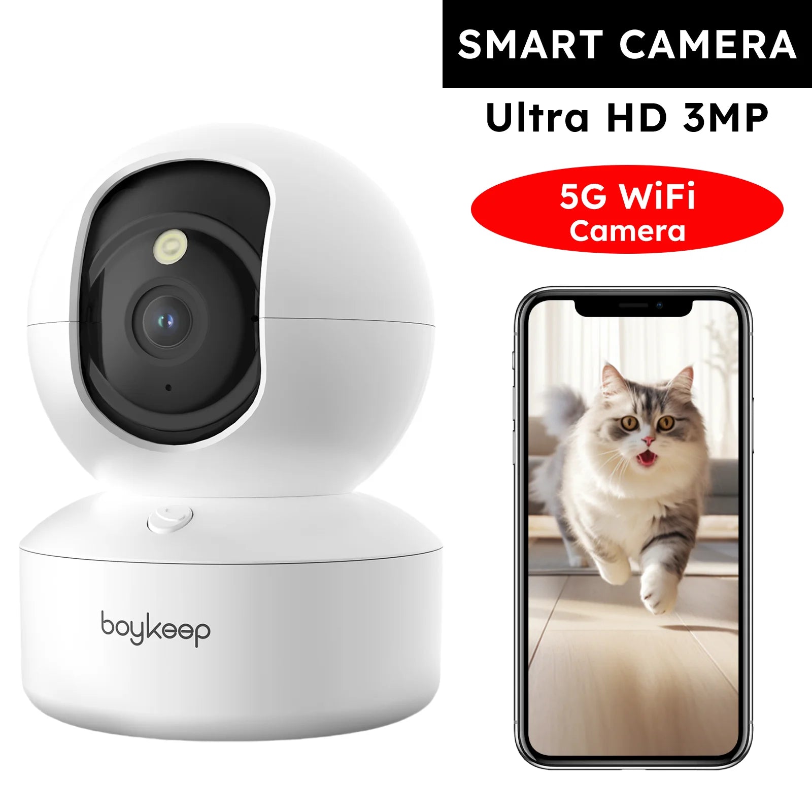 Boykeep 2K Pet Dog Camera with Phone App, 5G/2.4GHz WiFi Indoor Security Baby Camera, 360° Pan & Tilt, 2-Way Audio, Night Vision Deals 4 U Deals 4 U