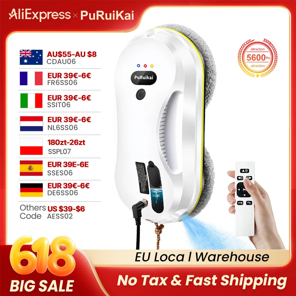 PuRuiKai Household Window Automatic Water Spray Cleaning Robot,With Intelligent Edge Detection System,Robot Glass Cleaner Deals 4 U Deals 4 U