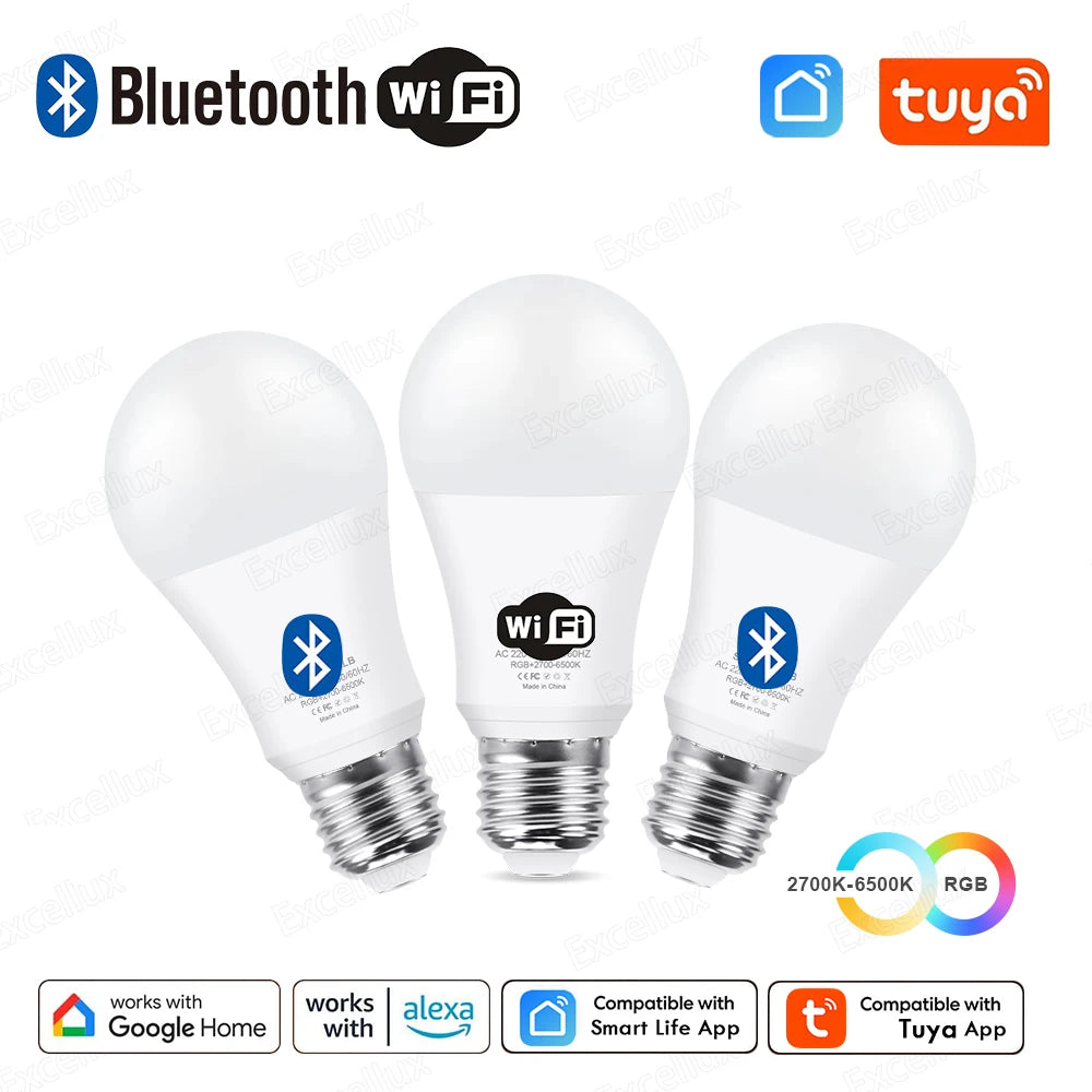 Tuya E27 Led Lamp App Control Bluetooth /WiFi Led Light Bulbs 15W RGB CW WW Smart Bulb Works With Amazon Alexa Google Assistant Deals 4 U Deals 4 U