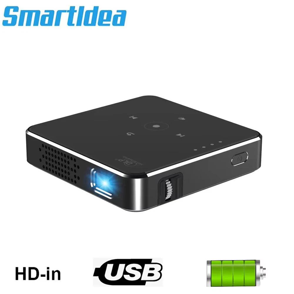 Smartldea New Mini dlp HD Projector support 1080p build in Battery Capacity wired Phone Mirroring proyector Home Theater beamer Deals 4 U Deals 4 U