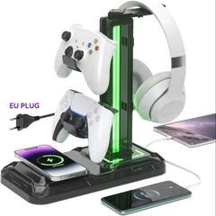 Headphone & Controller Stand with Wireless Charging Rotatable Headset Stand with 9 Light Modes Controller Holder with EU plug Deals 4 U Deals 4 U