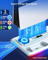 For PS5/Slim/Pro Cooling Stand with LED Controller Charging Station, 3-Gear Cooling Fan for PlayStation 5 Console Accessories Deals 4 U Deals 4 U