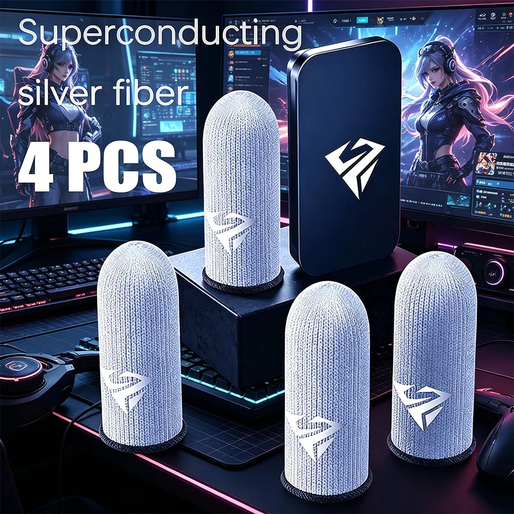 Pair Gamer Finger Sleeves for Mobile Gaming Sweatproof Breathable Silver Fiber Finger Covers Anti-Slip Touch Screen Fingertips Deals 4 U Deals 4 U