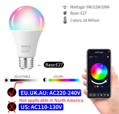 Tuya WIFI Bluetooth LED Bulb Smart Life APP Control Dimmable 9W 18W E27 220V RGB+CW+WW Color Change Lamps Compatible IOS/Android Deals 4 U Deals 4 U