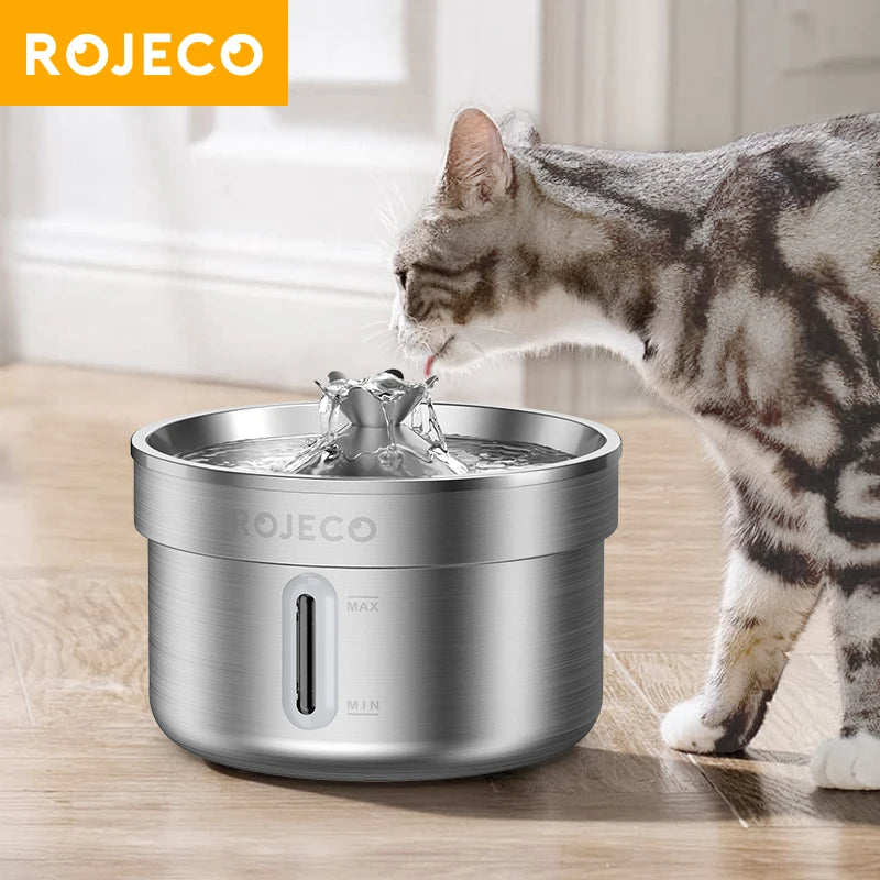 ROJECO Stainless Steel Pet Drinking Fountain Automatic Cat Water Fountain Smart Pet Water Dispenser for Dog Cat Drinking Supply Deals 4 U Deals 4 U