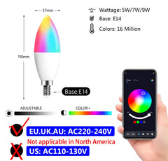 Tuya E14 Candle Lamps APP Control Smart Bulb Bluetooth WIFI RGB 220V LED Light Dimmable Smart Life Room Home Group Crystal Lamps Deals 4 U Deals 4 U