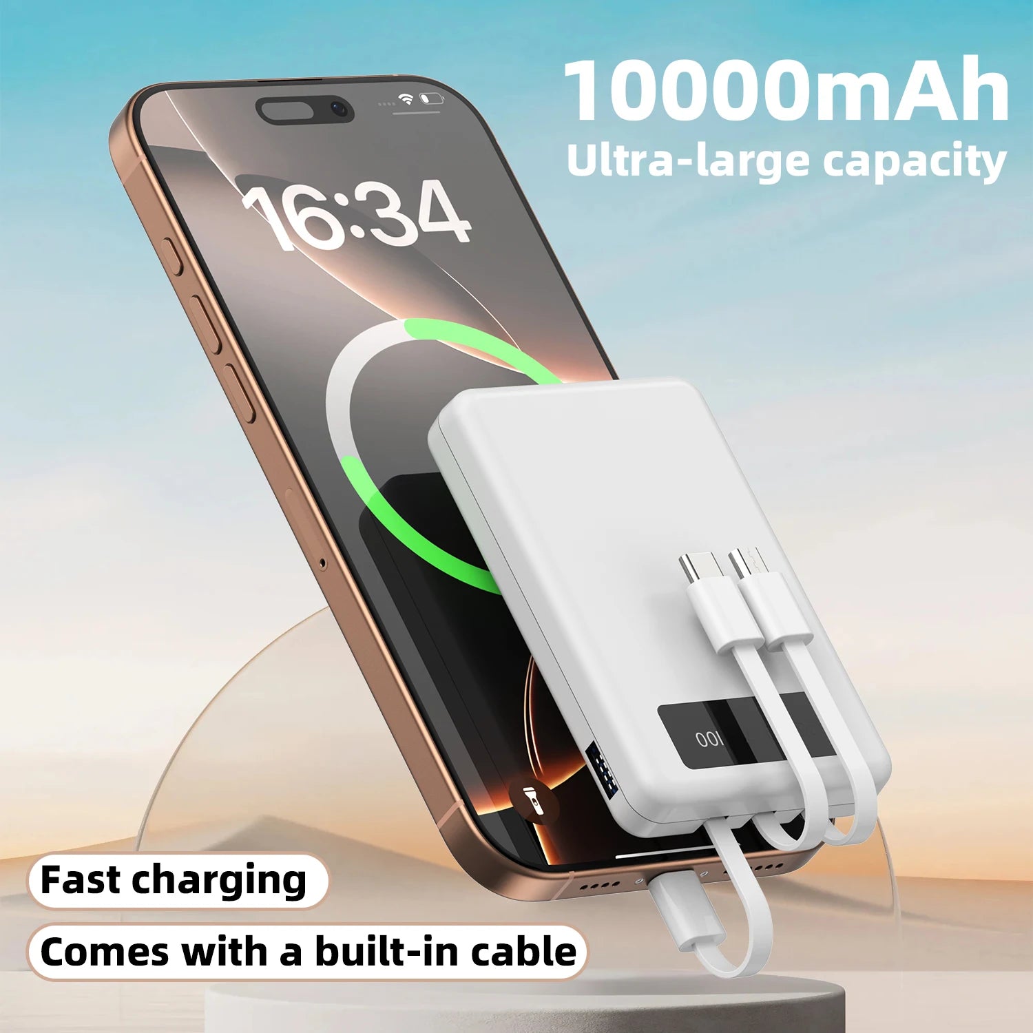 Mini Slim 10000mAh Portable Power Bank, Built-in LED Digital Display, 1 USB-A Port & 3 Integrated Cables, Small Lightweight Design, Multi-Device Simultaneous Charging for Travel, Camping and Emergency, Compatible with Android Deals 4 U Deals 4 U
