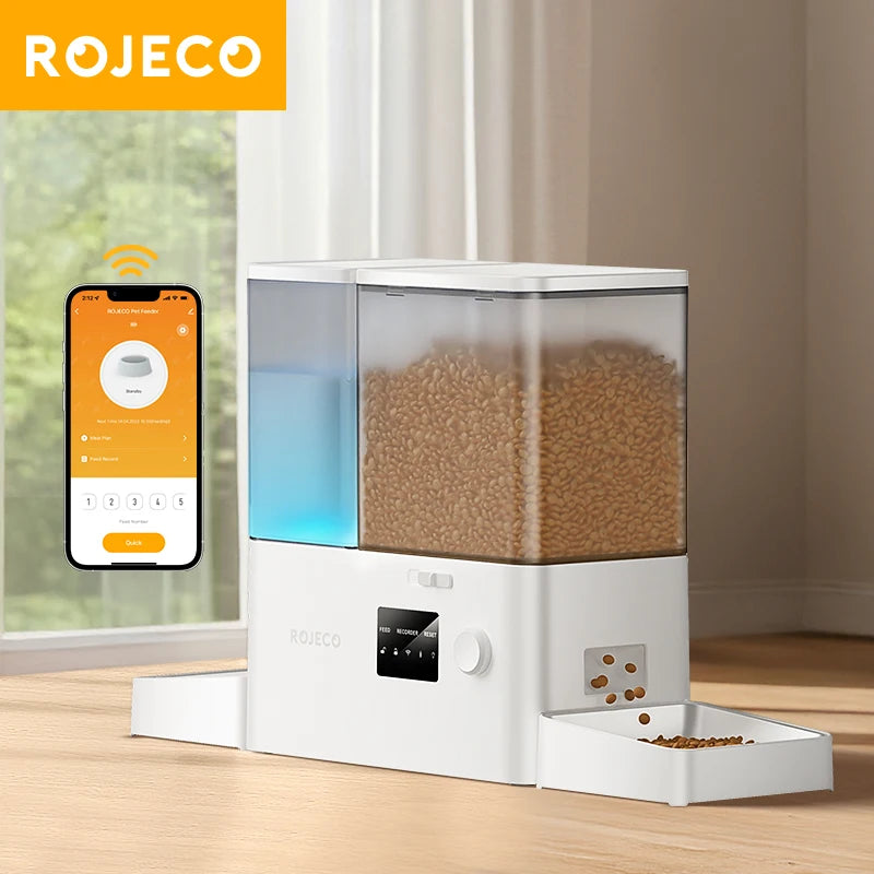 ROJECO 8.5L Automatic Pet Feeder Water Fountain WIFI APP Remote Control Smart Dog 5L Food Dispenser 3.5L Gravity Water Drinker Deals 4 U Automatic Pet Feeder Deals 4 U