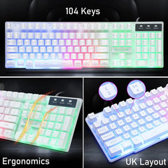 MAMBASNAKE T11 UK 100% Gaming Keyboard&Mouse&Headset&Mouse Pad Combo Set Rainbow Backlit Keyboard, 2400DPI 4 Buttons USB Wired Deals 4 U Deals 4 U