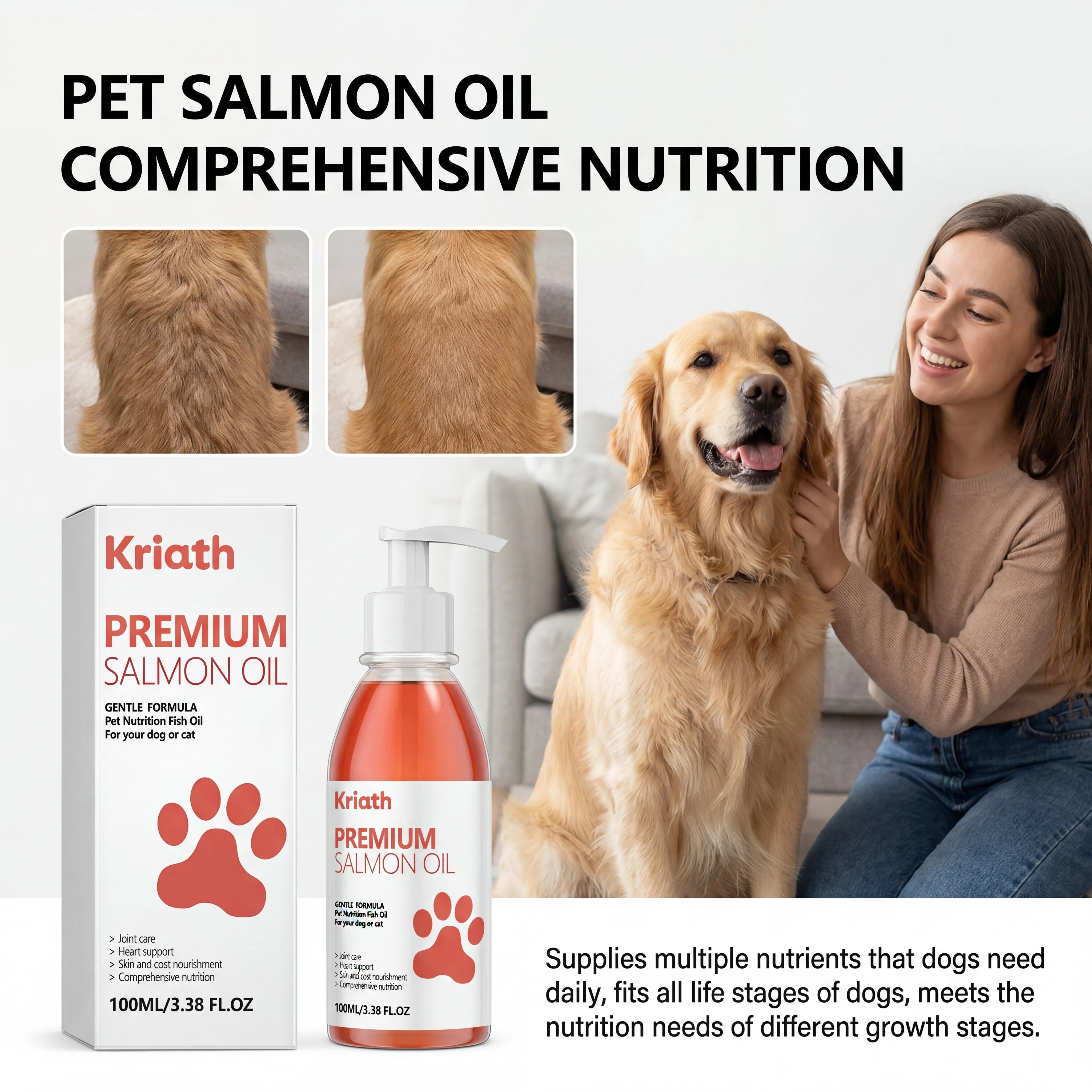 Natural Salmon Oil for Pets Dog Food Topper Liquid Vitamin E Supplement Shiny Coat and Heart Health Gentle Formula Pump Bottle Deals 4 U Deals 4 U