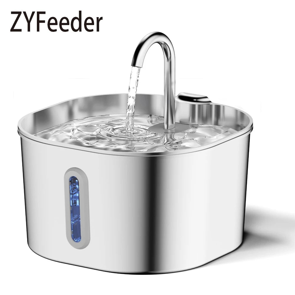 ZYFeeder 2.2L Automatic Cat Water Fountain Square Stainless Steel Pet Water Feeder Dog Water Fountain with window(No 5V 1A Plug) Deals 4 U Deals 4 U