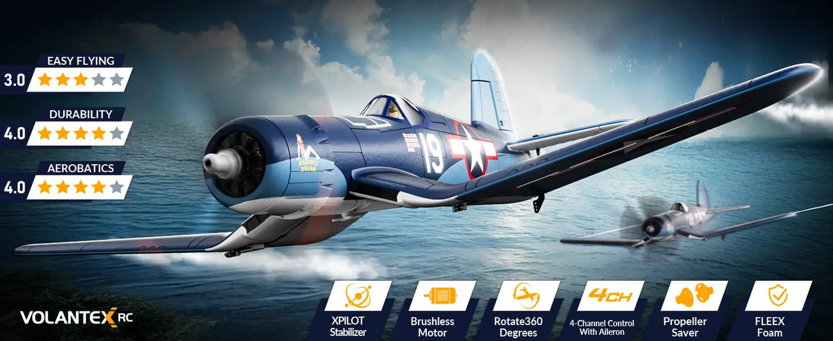 Volantexrc Brushless 500mm F4U Corsair RC Planes for Adults,Upgraded 4-CH RTF RC Plane,One-Key Aerobatic,Ideal for Outdoors Gift Deals 4 U  Gaming Accessories Deals 4 U