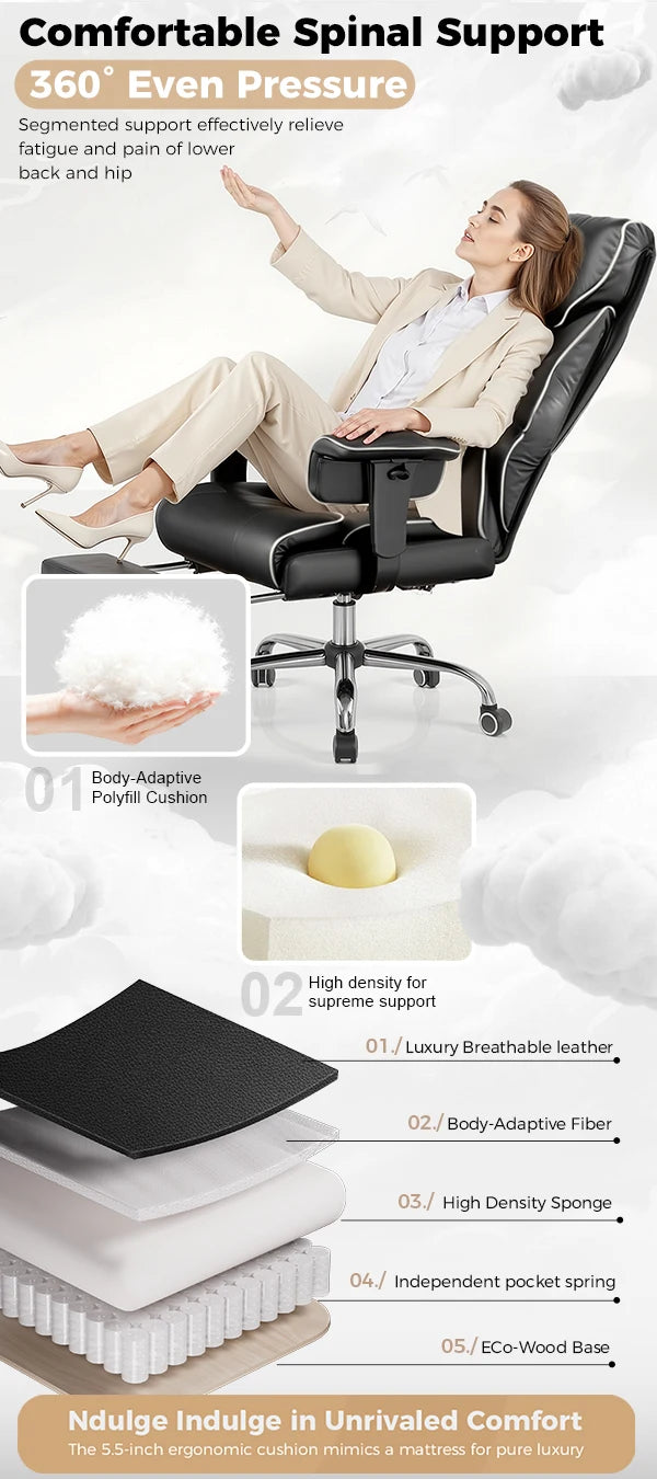 COMHOMA Big and Tall Office Chair 400lbs High Back Leather Executive Chair with Ergonomic Lumbar Support & Pocket Spring Cushion Deals 4 U   Deals 4 U
