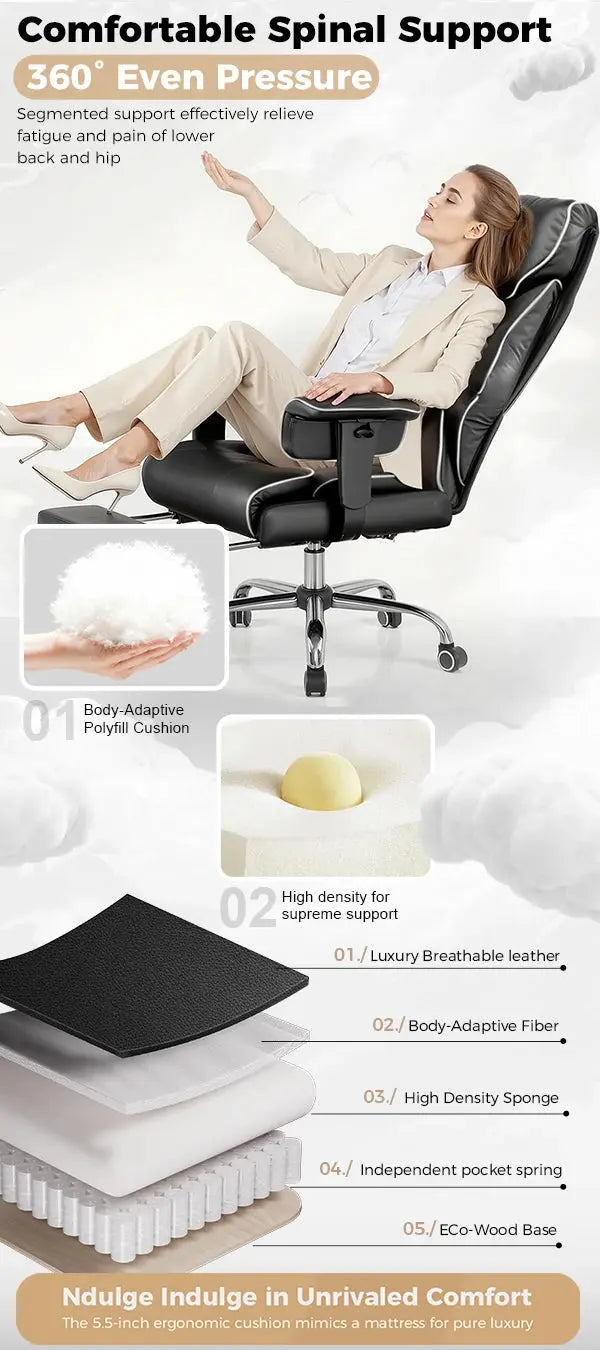 COMHOMA Big and Tall Office Chair 400lbs High Back Leather Executive Chair with Ergonomic Lumbar Support & Pocket Spring Cushion Deals 4 U  Gaming Accessories Deals 4 U