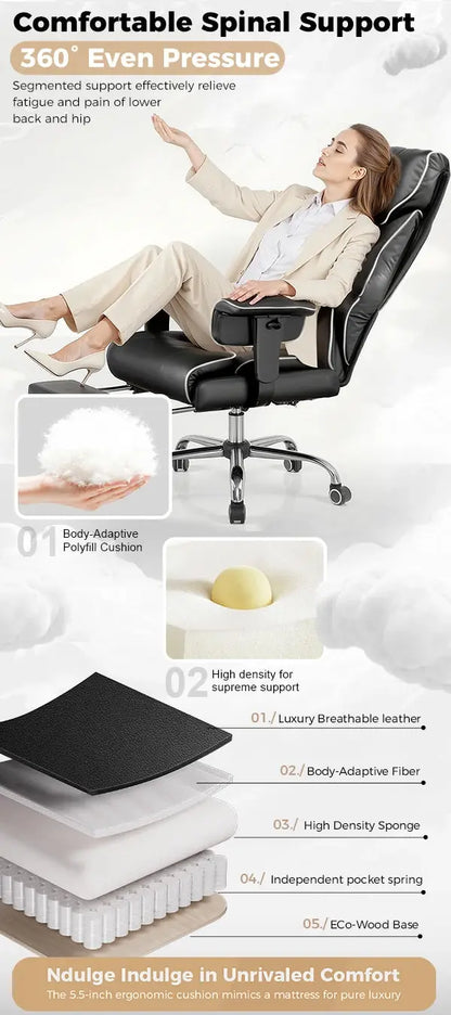 COMHOMA Big and Tall Office Chair 400lbs High Back Leather Executive Chair with Ergonomic Lumbar Support & Pocket Spring Cushion Deals 4 U  Gaming Accessories Deals 4 U