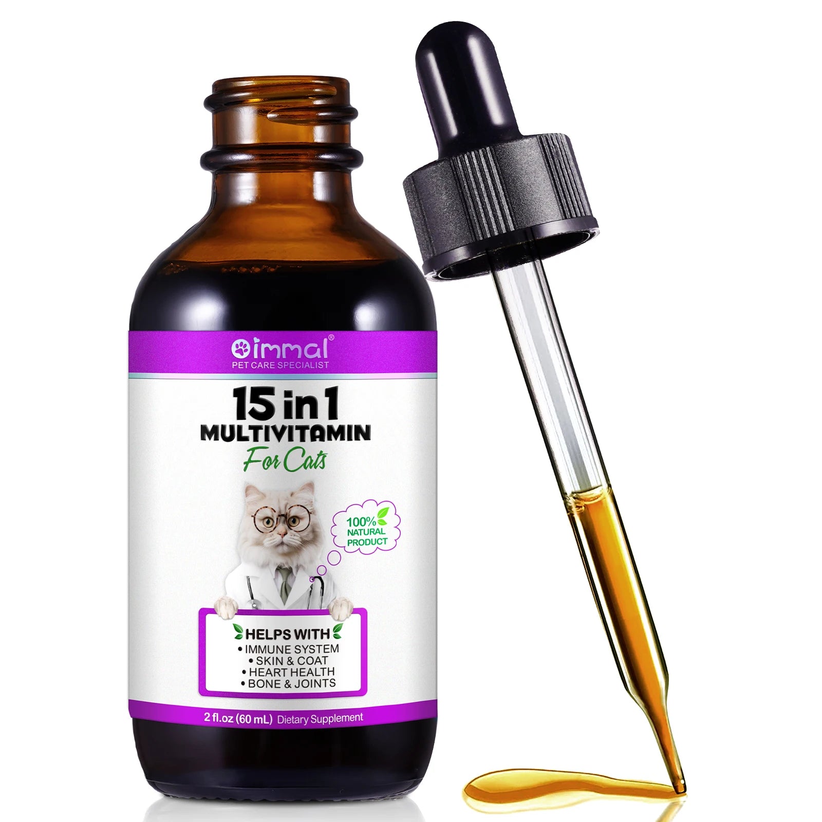 15-in-1 Cat Vitamins and Supplements Liquid Drops contains only herbal ingredients Active Coat Skin Boosting immunity Joints Hip Deals 4 U   Deals 4 U