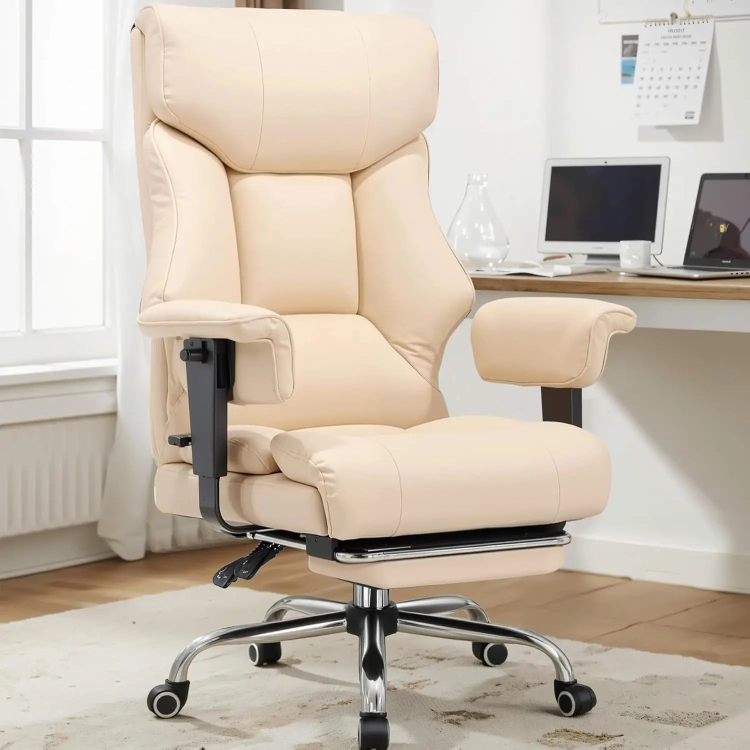 COMHOMA Big and Tall Office Chair 400lbs High Back Leather Executive Chair with Ergonomic Lumbar Support & Pocket Spring Cushion Deals 4 U   Deals 4 U