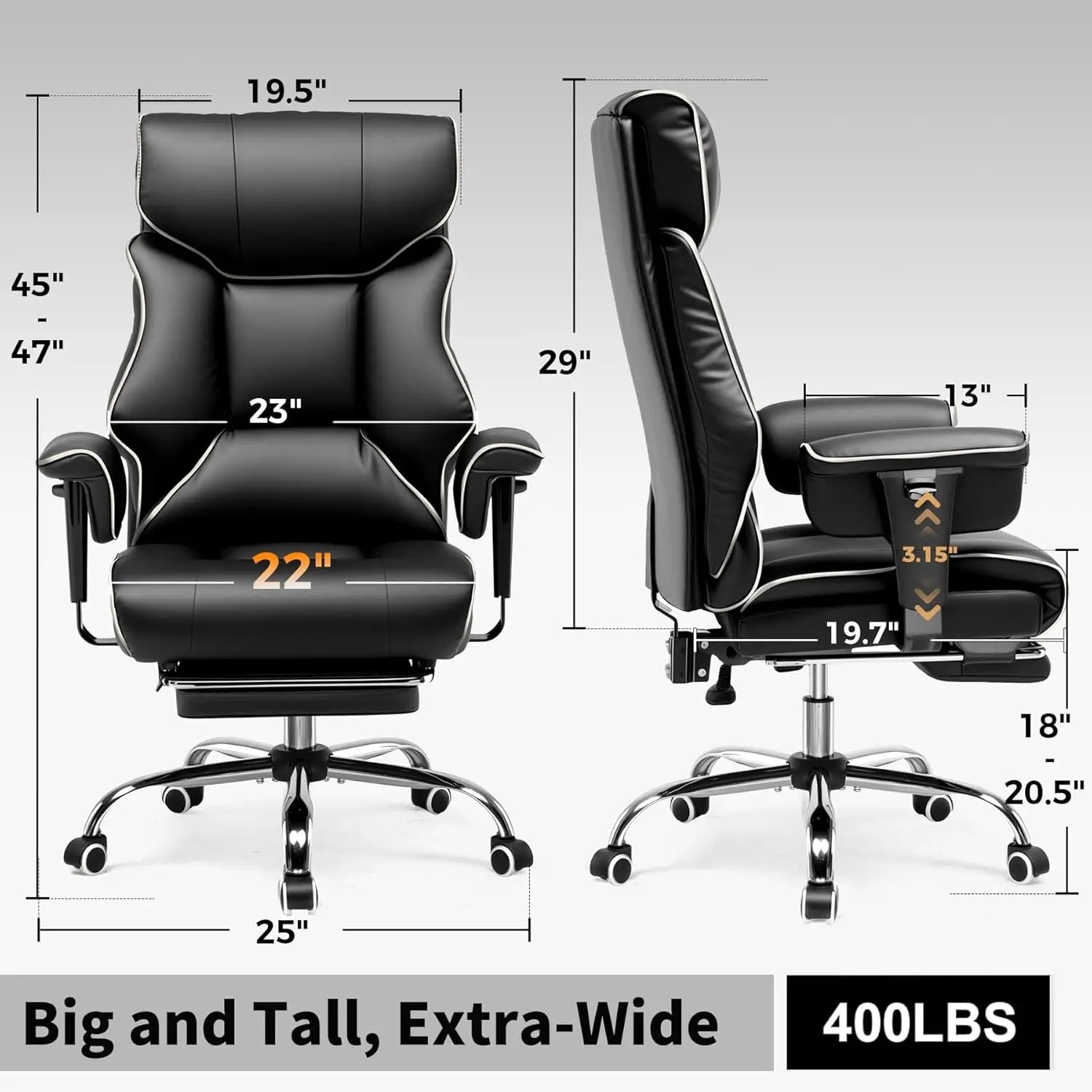 COMHOMA Big and Tall Office Chair 400lbs High Back Leather Executive Chair with Ergonomic Lumbar Support & Pocket Spring Cushion Deals 4 U   Deals 4 U