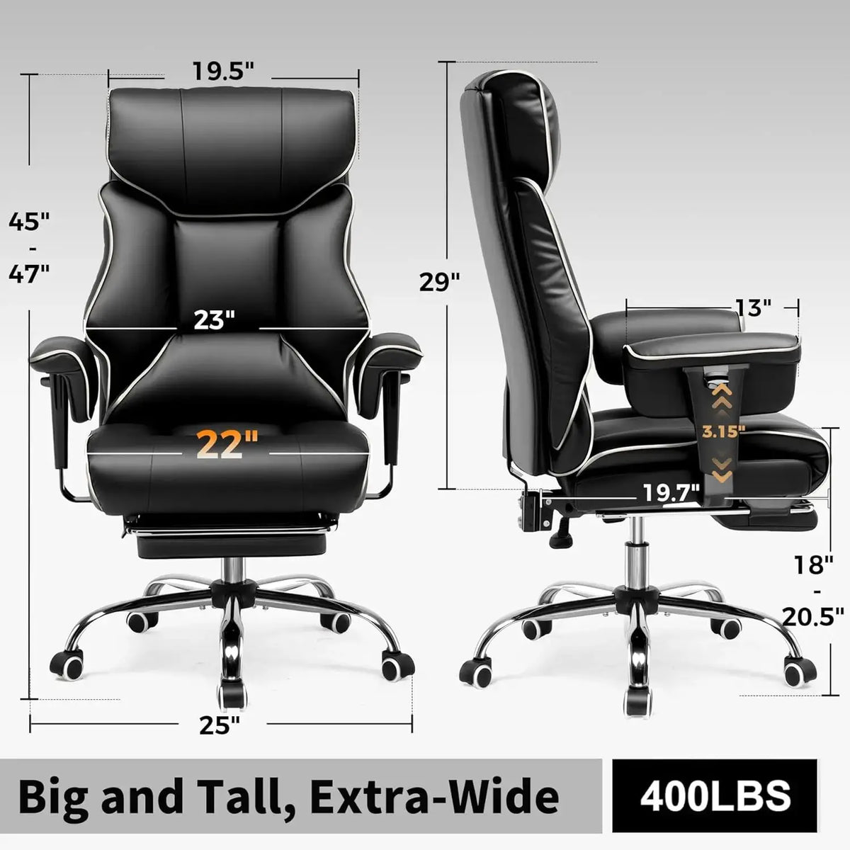 COMHOMA Big and Tall Office Chair 400lbs High Back Leather Executive Chair with Ergonomic Lumbar Support & Pocket Spring Cushion Deals 4 U  Gaming Accessories Deals 4 U