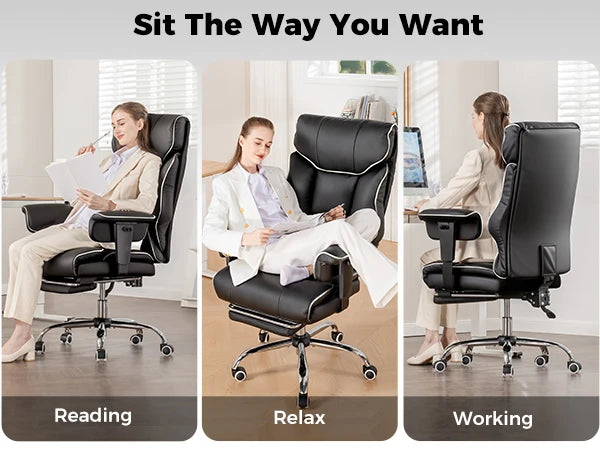 COMHOMA Big and Tall Office Chair 400lbs High Back Leather Executive Chair with Ergonomic Lumbar Support & Pocket Spring Cushion Deals 4 U   Deals 4 U