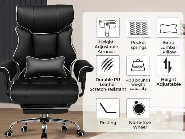 COMHOMA Big and Tall Office Chair 400lbs High Back Leather Executive Chair with Ergonomic Lumbar Support & Pocket Spring Cushion Deals 4 U  Gaming Accessories Deals 4 U