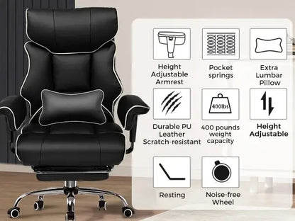 COMHOMA Big and Tall Office Chair 400lbs High Back Leather Executive Chair with Ergonomic Lumbar Support & Pocket Spring Cushion Deals 4 U  Gaming Accessories Deals 4 U
