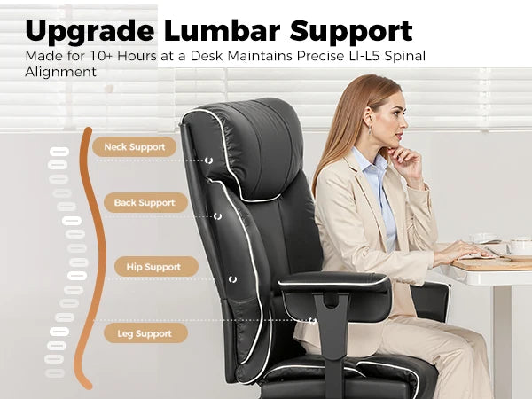 COMHOMA Big and Tall Office Chair 400lbs High Back Leather Executive Chair with Ergonomic Lumbar Support & Pocket Spring Cushion Deals 4 U   Deals 4 U