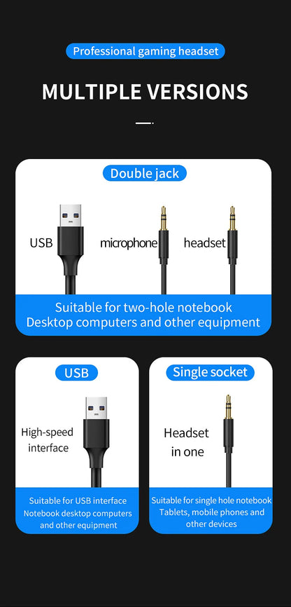 G58 G60 Gaming Headset 7.1 Stereo SVirtual Surround Bass Earphone Headphone with Mic LED Light for Computer PC Gamer Foldable