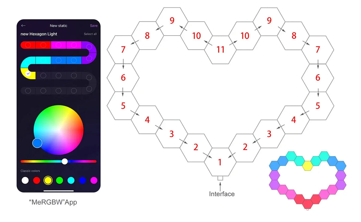 8/12/20 PCS Smart Hexagon Wall Light Color Changing Ambient Hexagonal Lights Night DIY Music Sync MeRGBW APP Games Room Bedroom Deals 4 U  RGB Hexagon Wall Lights Deals 4 U