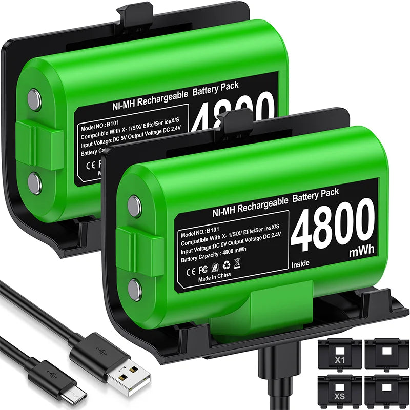 BEBONCOOL  2*4800mWh Rechargeable Battery For Xbox One Controller  Battery For Xbox Series X/S Gamepad Charger With Type-C Cable Deals 4 U   Deals 4 U