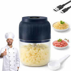 300ml Capacity Electric Garlic Chopper, Mini Portable Veggie Cutter, 4 Sharp Stainless Steel Blades Mini Electric Food Chopper, Compact Size, Easy to Clean, One-Touch Operation (Blue) Deals 4 U  Smart Home Gadget Deals 4 U
