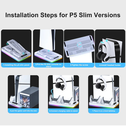 GAMINJA P58 RGB Cooling Stand For PS5 Slim Console Gamepad Charging Base Headset Hook Game CD Storage Rack For PS5 Disc&Digital