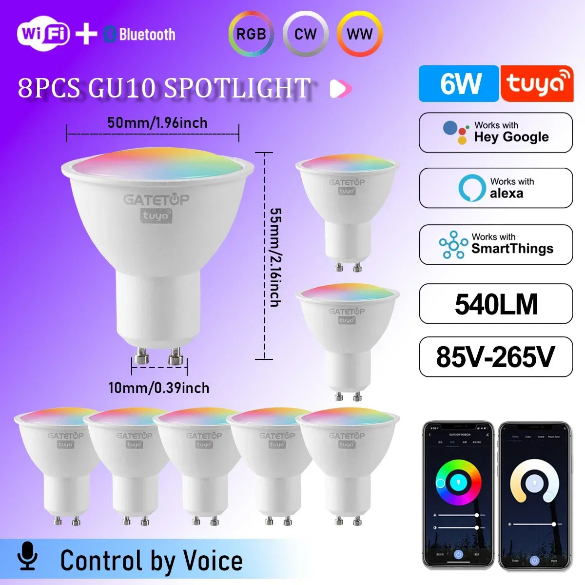 1-10PCS Tuya WiFi GU10 LED Spotlight Smart Light Bulb Dimmable 1-100% Lamps Smart Life App Control Works with Alexa Google Deals 4 U  Smart Home Gadget Deals 4 U