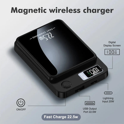 Wireless Power Bank 2-in-1 Magnetic 10000mAh Portable Charger Fast Charging 22.5W LED Power Display For Iphone Xiaomi Samsung Deals 4 U  Mobile Gaming Deals 4 U