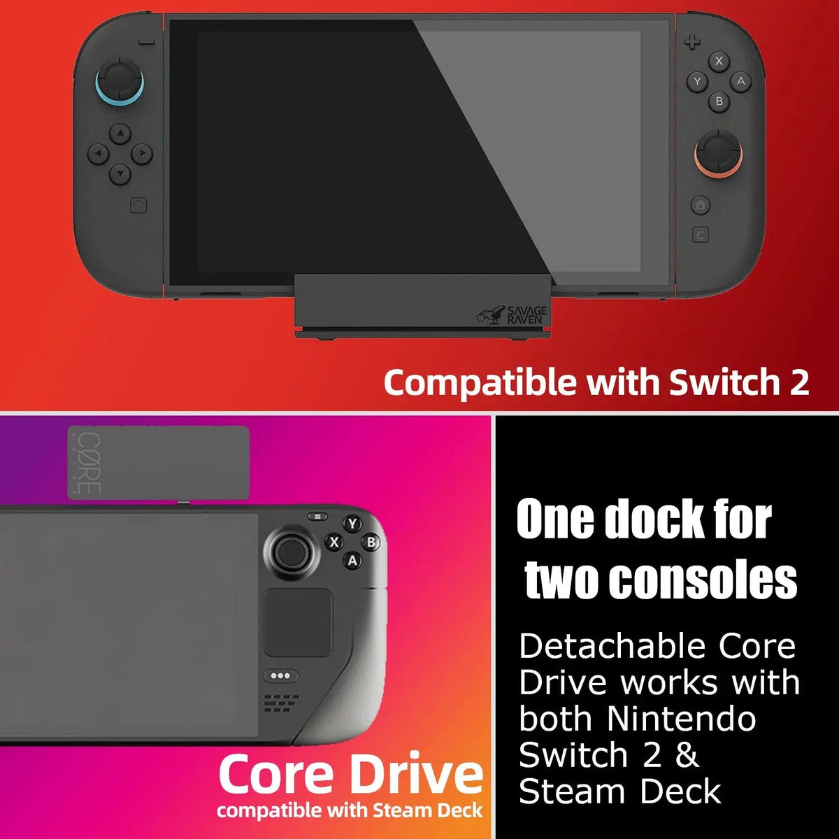 Savage Raven by Skull & Co. Jumpgate Dock USB C Hub Portable Stand Docking Station for Nintendo Switch 2 and OLED Deals 4 U  Console Accessories Deals 4 U