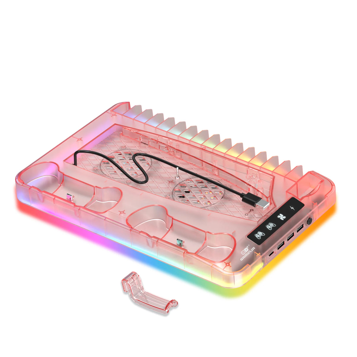 GAMINJA P58 RGB Cooling Stand For PS5 Slim Console Gamepad Charging Base Headset Hook Game CD Storage Rack For PS5 Disc&Digital