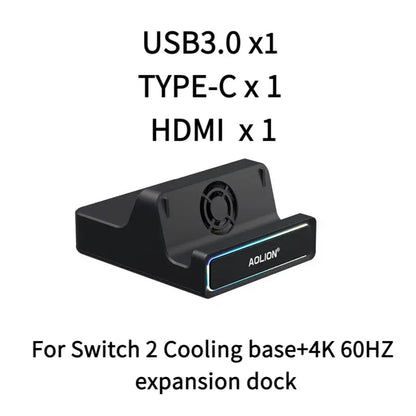 Aolion For Switch 2 Dock RGB Cooling Fan Portable HUB Expansion base Wall Mount With NGC For Switch 2 Accessories Deals 4 U  Console Accessories Deals 4 U