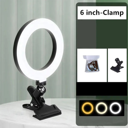 Clip-on ring light lighting kit, phone selfie light, 3-stop webcam, photography accessories, auto projection, 6-inch fill light Deals 4 U  Streaming Equipment Deals 4 U