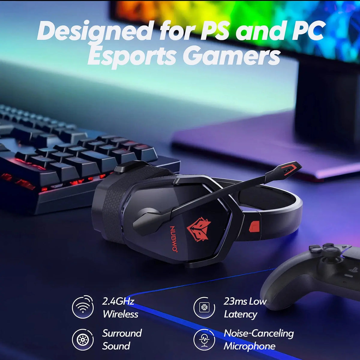 NUBWO G06 Dual Wireless Headsets Gamer with Microphone 2.4GHz Bluetooth 5.3 Gaming Headphones for PS5, PS4, PC, Mobile, Switch Deals 4 U  Gaming Accessories Deals 4 U