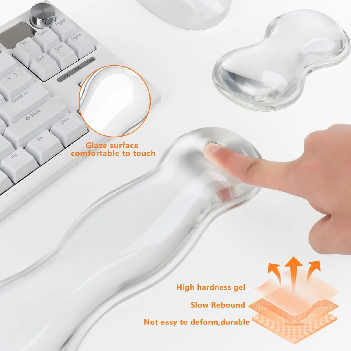 Ergonomic Silicone Gel Keyboard and Mouse Wrist Rest Set Clear Wrist Rest for Keyboard 60%/68%/75%