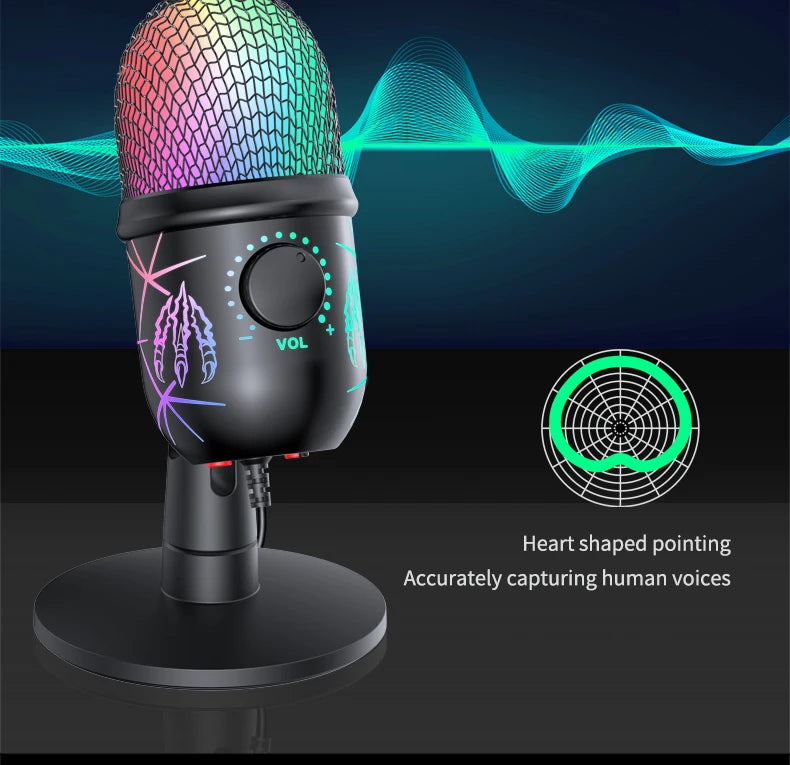 Gaming Microphone USB Microphone for PC Condenser Podcast Mic for Studio Recording with Headphone Jack, Led, Noise Cancellation Deals 4 U   Deals 4 U