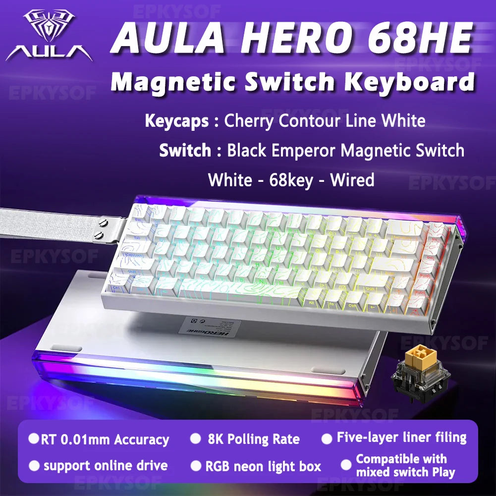 AULA HERO 68HE Magnetic Switch Keyboard RGB Gaming Mechanical Keyboard Rapid Trigger 8K Return Wired Esports Custom Keyboard Deals 4 U   Deals 4 U