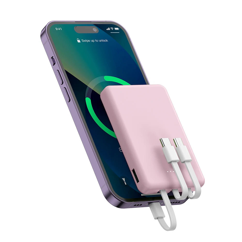 Mini 5000mAh Portable Power Bank With Built-in LED Digital Display, 1 USB-A Port and 3 Integrated Charging Cords, Ultra Compact External Battery Pack, Support Multiple Devices Simultaneous Charging Compatible With  Android Sm Deals 4 U   Deals 4 U