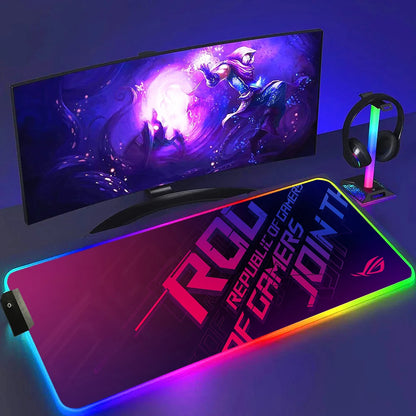 ROG ASUS Mouse Pad RGB Gamer Desk Mat Led Back Light Mousepad Setup Gaming Accessories Deskmat Big Colorful Mousepepad Backlight