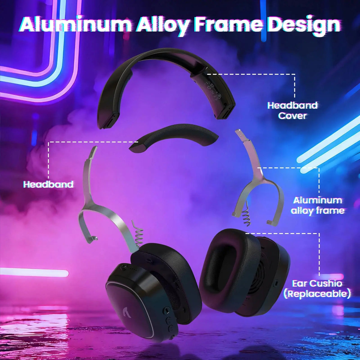 ATTACK SHARK G800 Wireless Gaming Headset, 1000 mAh, Detachable Mics, Aluminum alloy frame, 3D Surround Sound, 20ms low latency Deals 4 U  Gaming Accessories Deals 4 U