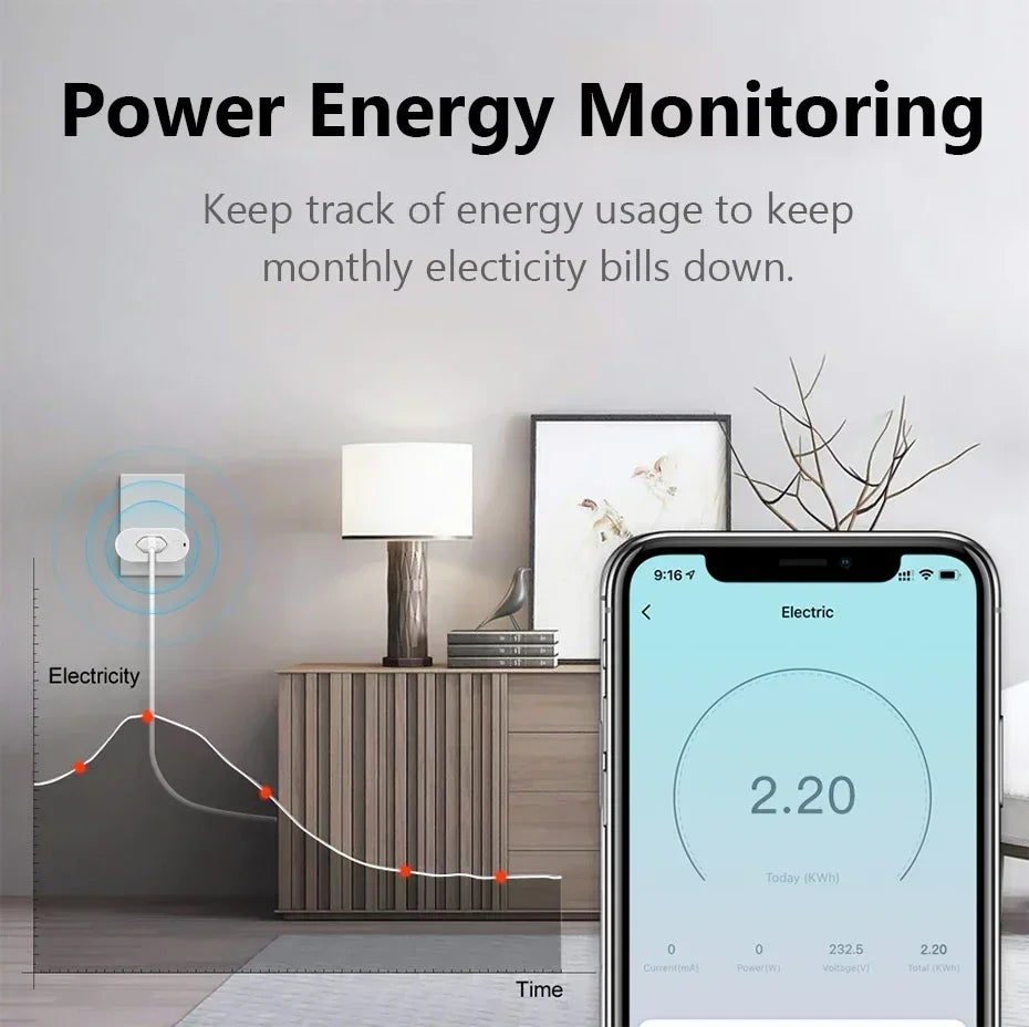Works with Tuya 16A/20A Brazil Standard Wifi Smart Plug Socket Work with Google Home Alexa with Power Monitor APP Remote Control Deals 4 U   Deals 4 U