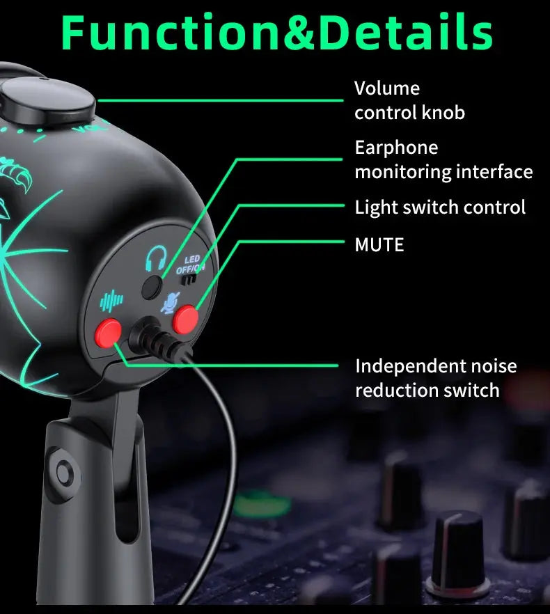 Gaming Microphone USB Microphone for PC Condenser Podcast Mic for Studio Recording with Headphone Jack, Led, Noise Cancellation Deals 4 U  Streaming Equipment Deals 4 U