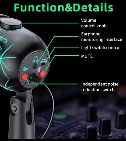Gaming Microphone USB Microphone for PC Condenser Podcast Mic for Studio Recording with Headphone Jack, Led, Noise Cancellation Deals 4 U  Streaming Equipment Deals 4 U