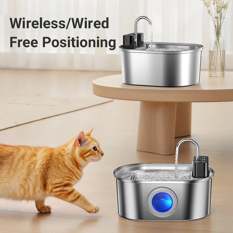 ROJECO 3.2L Stainless Steel Cat Water Fountain Wireless Sensor Smart Automatic Dog Water Dispenser Drinking Fountain 4000mAh Deals 4 U   Deals 4 U